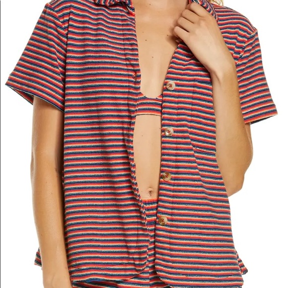Frankie’s Bikinis Coco Terry Cloth Button-up in Sunset Stripe - Picture 1 of 2